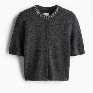 H&M🎀 Short Sleeves Rhinestone-Embellished Cardigan